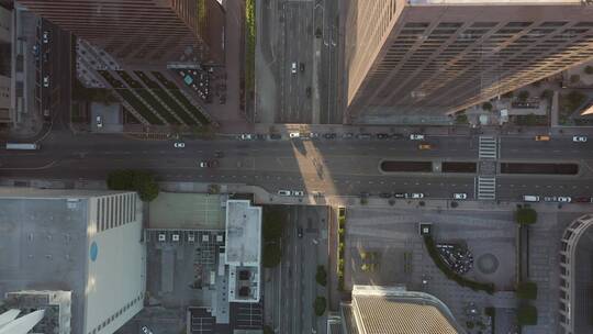 航拍俯拍城市大楼间的交通