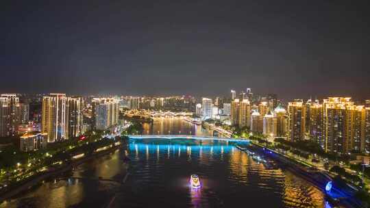 航拍福州闽江两岸夜景福州夜景延时