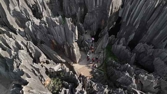 云南昆明石林县石林风景区航拍地质风光