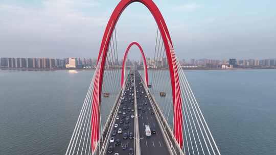 航拍穿越之江大桥桥洞视频素材模板下载