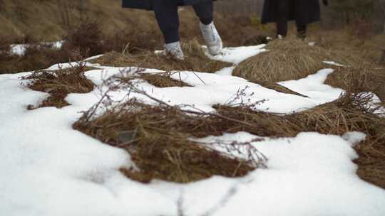 脚，雪，地面，行走