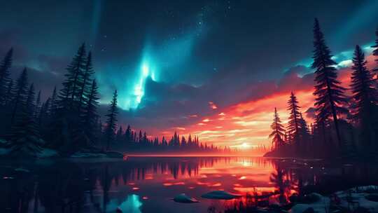 雪山极光唯美极光