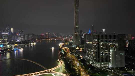 广州大桥海心桥夜景航拍车流交通广州大道夜