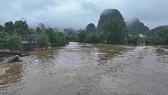 桂林夏季暴雨洪水航拍