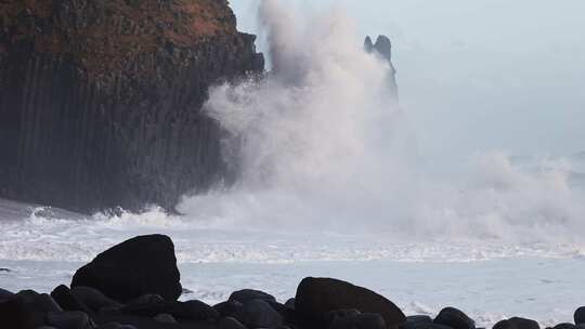 黑沙，海滩，海，冰岛