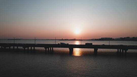 苏州湾大桥航拍日落