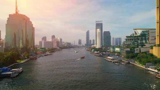 4KUHD：曼谷泰国空中城市视图无人机镜头在城市上空。