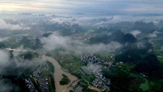 航拍桂林阳朔漓江遇龙河景区自然山水风光