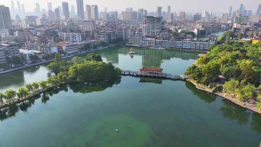 江西南昌八一公园航拍百花洲城市地标风景风视频素材模板下载