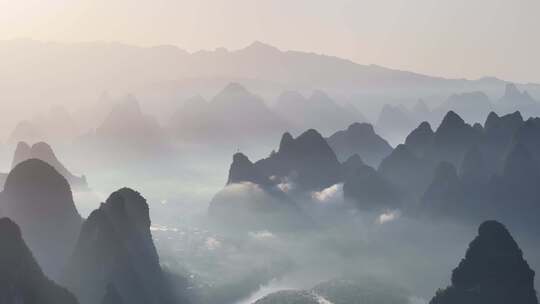 桂林山水大美中国山川江河日出航拍美丽景色