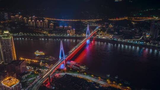 重庆_东水门长江大桥夜景_重庆邮轮视频素材模板下载