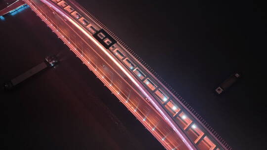 4K上海航拍卢浦大桥夜景中景上升