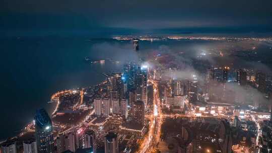 青岛浮山湾夜景平流雾延时