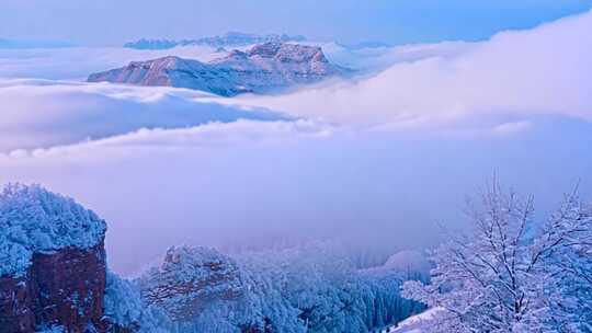 冬天大兴安岭雪景云海延时