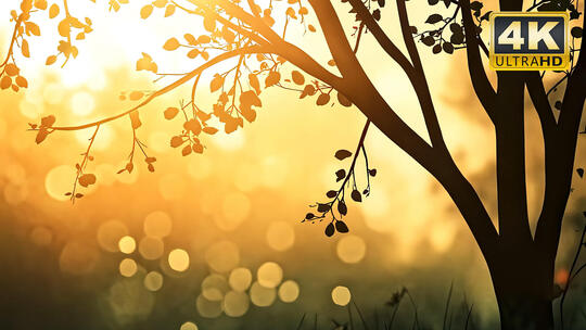 白杨夕阳阳光穿过树叶大自然唯美风景景色