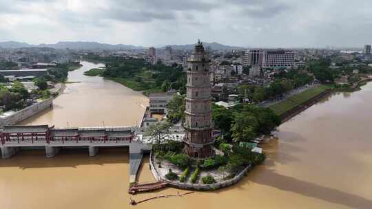 合集广东潮州凤凰塔地标建筑航拍