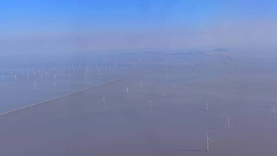 航拍上海临港洋山风电场全景