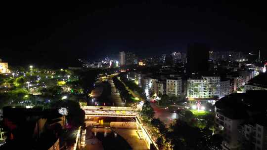 航拍广东云浮夜景云浮南山河夜景