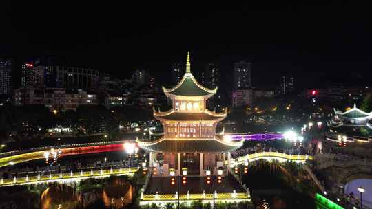 贵州贵阳南明河甲秀楼夜景航拍