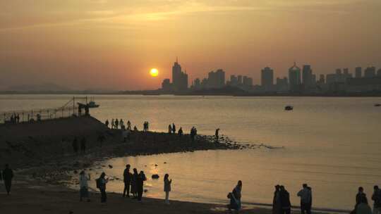 实拍视频/海边 夕阳 剪影 落日