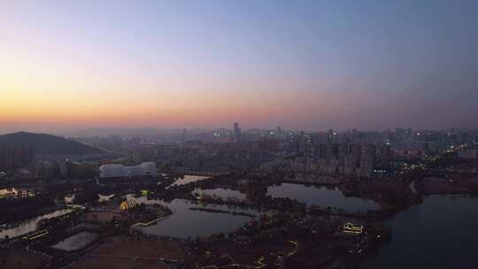 杭州滨江区白马湖城市夜景航拍