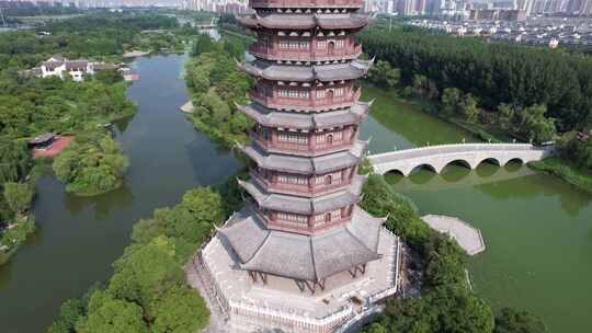 江苏宿迁城市地标建筑九龙七凤宝塔航拍