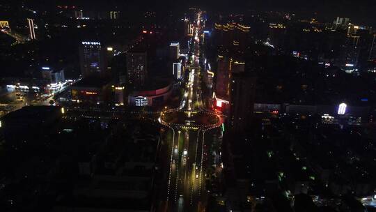 航拍湖南岳阳火车站立交桥夜景