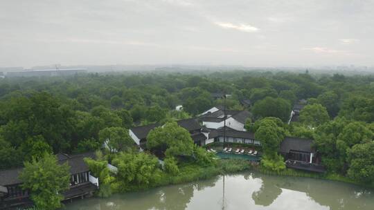 杭州西溪湿地初夏晨雾美景航拍