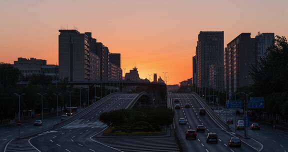 北京长安街日出 车流