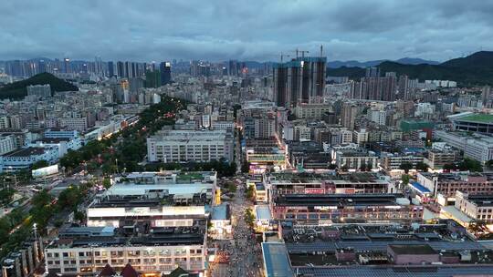 广东深圳城市夜幕降临夜景航拍