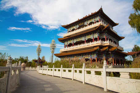 禹州景区城市仿古建筑植物园宏霞阁延时