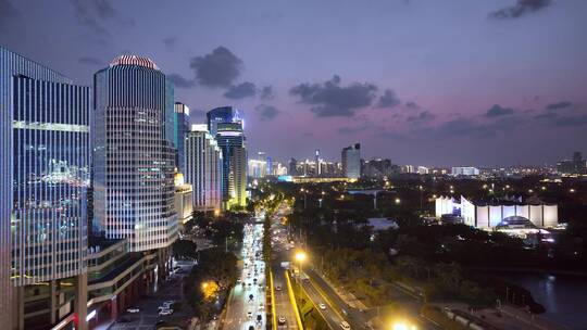 航拍海口城市建筑夜景