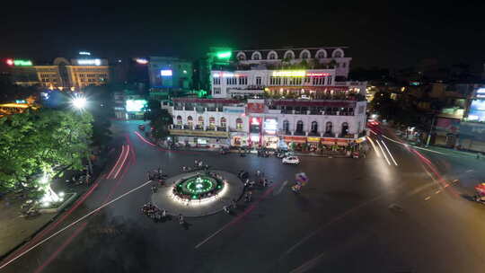 越南河内中央广场夜间交通延时视频素材模板下载