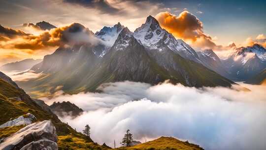 壮丽雪山云海自然风光