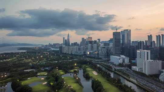 深圳沙河高尔夫看科技园后海地标航拍延时