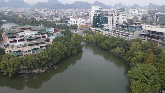 航拍广西桂林两江四湖象鼻山视频素材模板下载