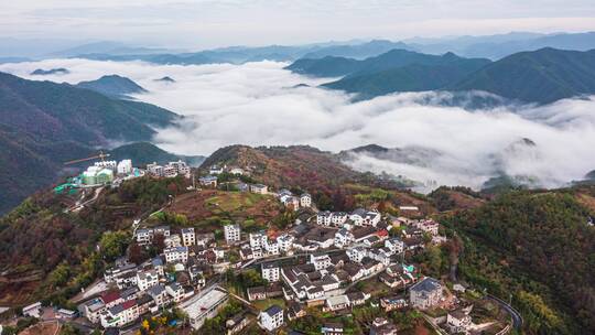 金华东阳天山村日出云海风光航拍延时摄影