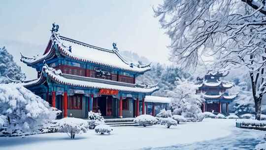 雪中庭院 白雪皑皑 唯美雪景