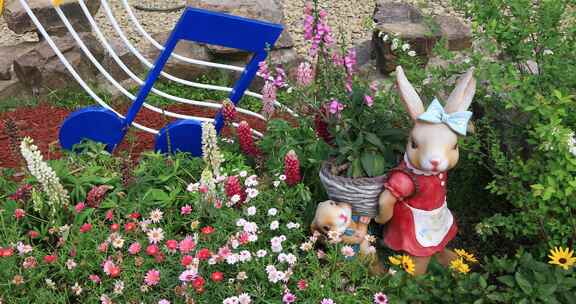 唯美花境花园园艺卡通兔子鲜花盛开童话世界