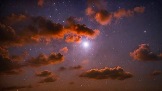 夜空繁星与晚霞交映景象