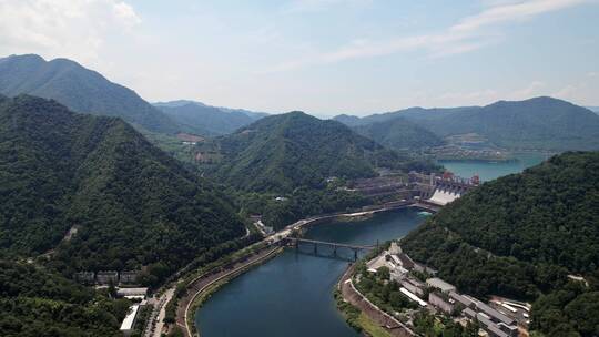 杭州建德白沙镇新安江水库大坝傍晚航拍