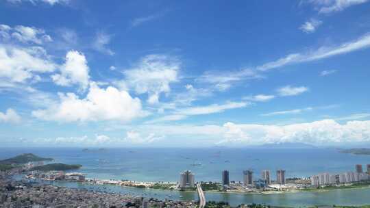 4K广东惠州双月湾海岸线自然风光航拍视频