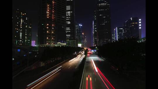 深圳福田城市CBD夜景 车流延时 车流光线