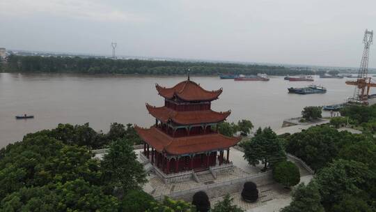 城市航拍湖南岳阳湘阴远浦楼