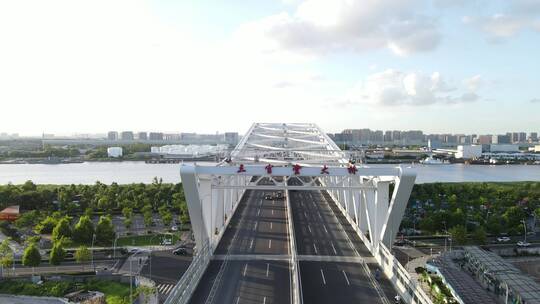 宁波鄞州区全景三官堂大桥4K航拍原素材