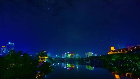 南宁民歌湖东盟商务区城市天际线夜景视频素材模板下载