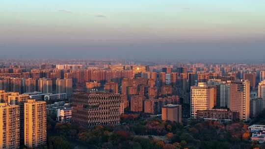 杭州 城市建筑夕阳航拍