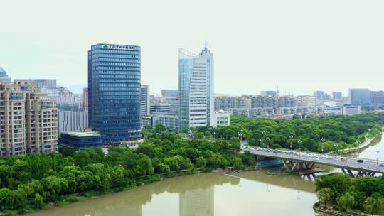 衢州城区衢江两岸现代城市风光航拍