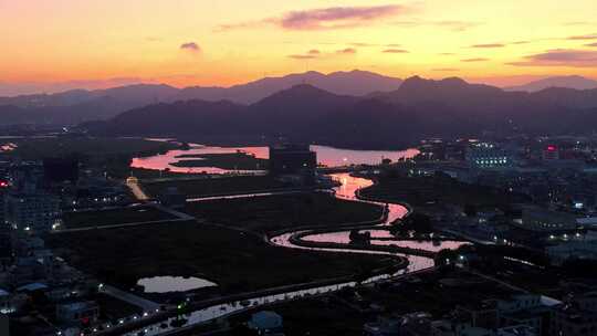 潮州河流水库日落晚霞航拍