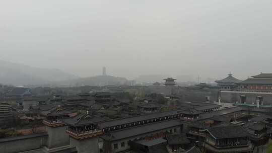 唐城古城古风古建筑烟雨江南唐朝宋朝航拍